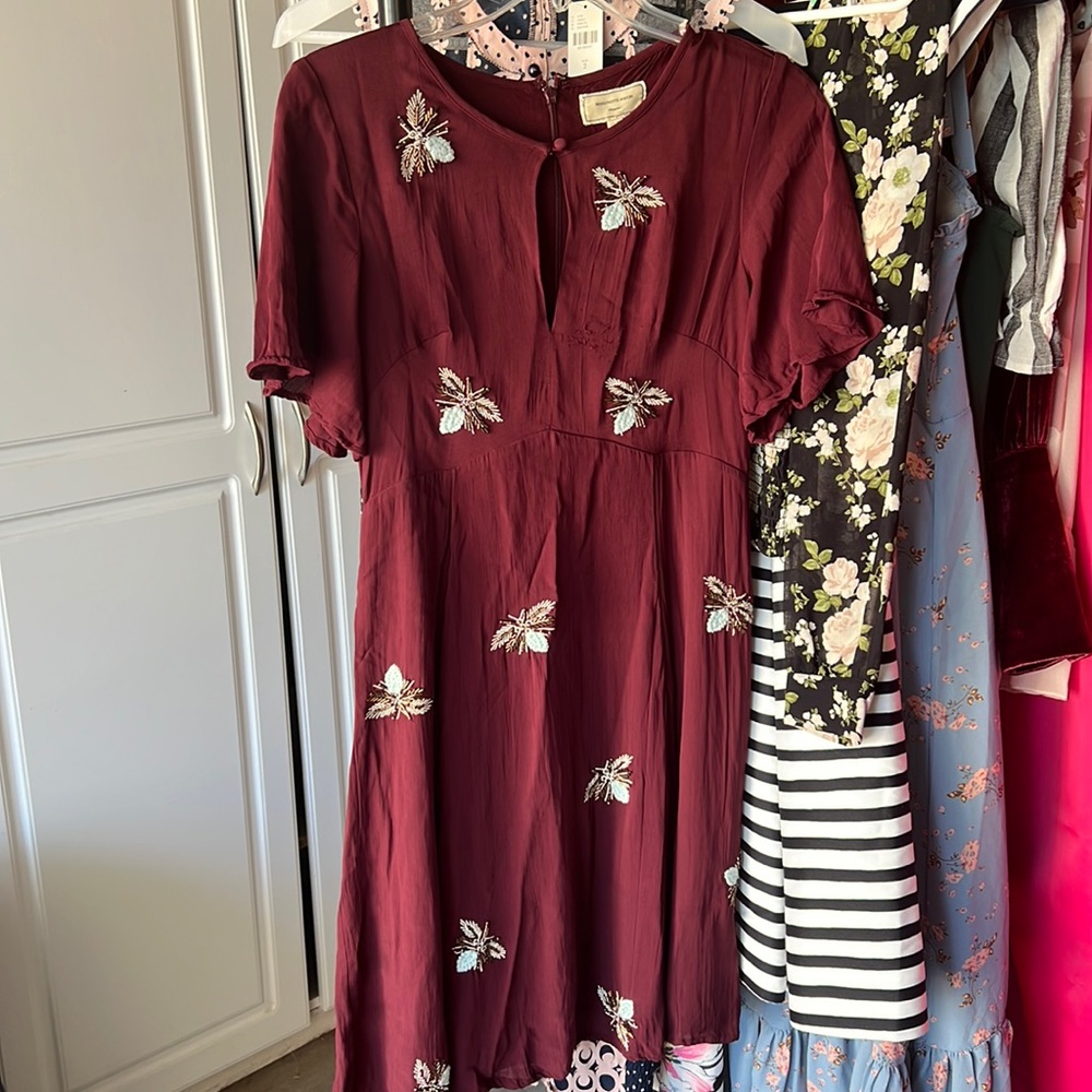 Anthropologie bohemian Moulinette Soeurs embroidered moth midi dress size 00p